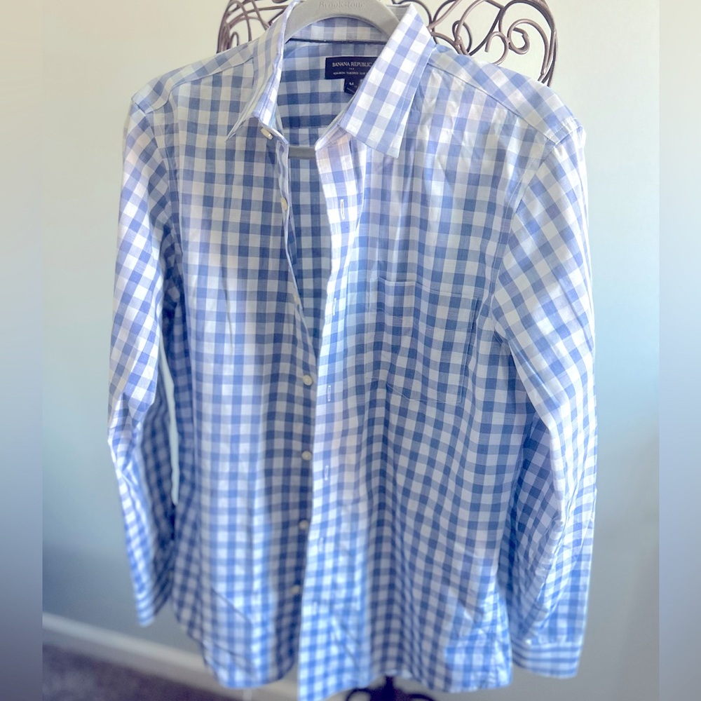 Banana Republic non-iron Slim Fit Blue check Button Down Shirt - medium